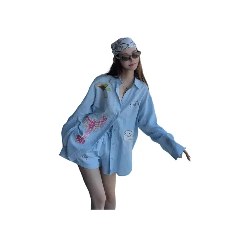 COVER TIME Синий топ + Синие штаны Женские Повседневные костюмы