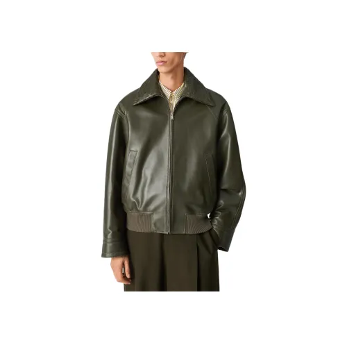 Bottega Veneta SS25 Кожа Куртка Мужская Темно-Зеленая