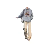 Светло-серый свитшот + абрикосовые штаны