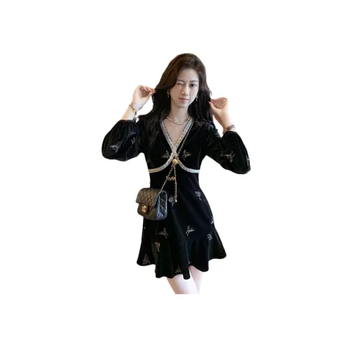 Fish Rabbits Длинное платье с длинными рукавами женское