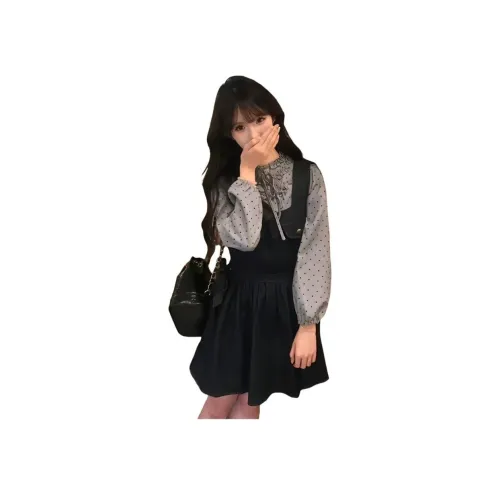 AURORA MUSE Рубашка + Деним Сарафан Женские Комплекты с Юбкой