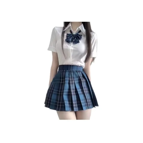 Mu Qingqing Белый топ + Синяя юбка Женские комплекты с юбкой