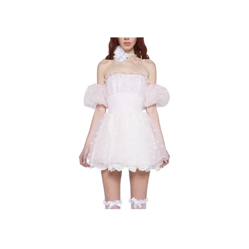Dolls Kill Sugar Thrillz GOSSAMER Dreams Мини Платье Короткий Рукав Платье Женское Розовый Розовый