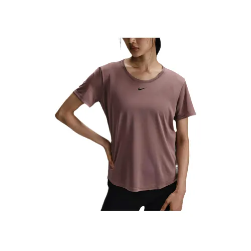 Nike Dri Fit One Рукав с спущенным плечом T-рубашка Женская Серый Розовый