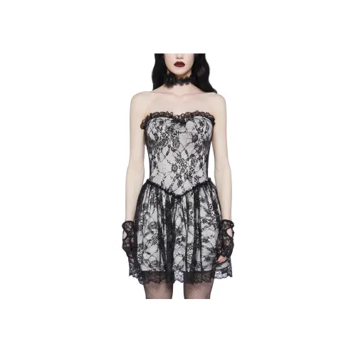 Dolls Kill WIDOW TAKE CAUTION LACE MINI Sleeveless Dress Women's BLACK Black