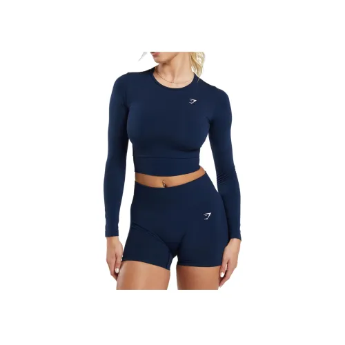 GYMSHARK Повседневный Бесшовный Длинный Рукав КУРТКА Толстовка Женская Морской Синий