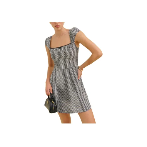 REFORMATION Loula льняное платье короткий рукав женское черное белое