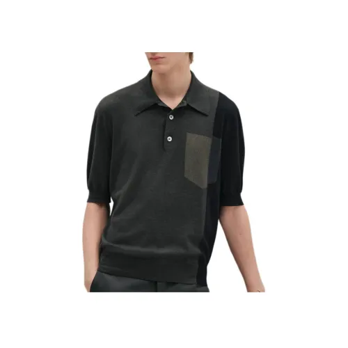 HERMES Мужская поло серого и зеленого цвета