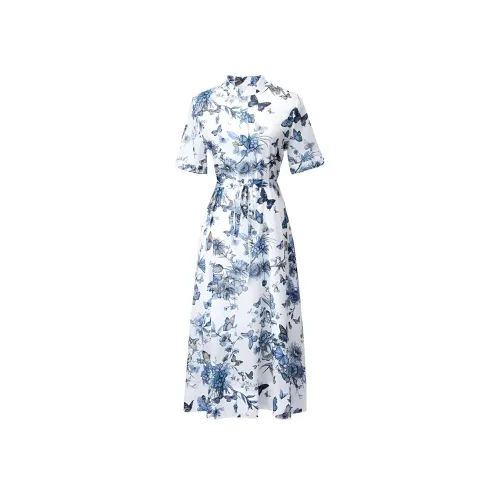 Yan Domain Короткий рукав Платье Женское С цветочным узором