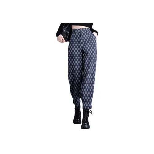 You cow me pants Синий Шахматный узор Женские Повседневные брюки