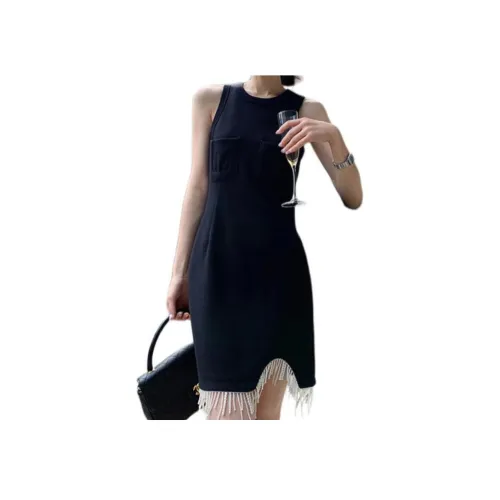 NANING9 Без рукавов Платье Женское Черное