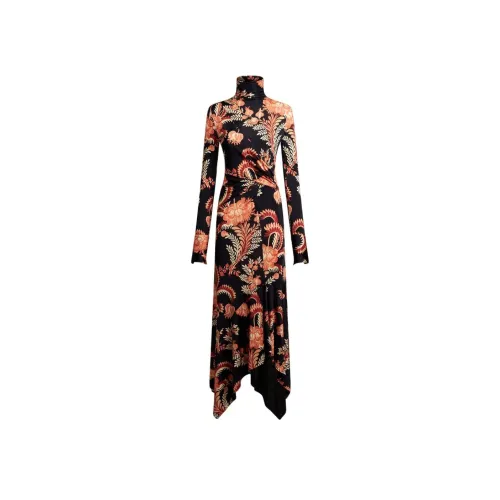 ETRO Черное Женское Длинное Платье с Рукавами