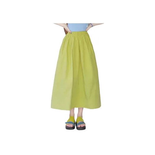 Wbwq Лаймово-зеленый Женские Повседневные Длинные Юбки