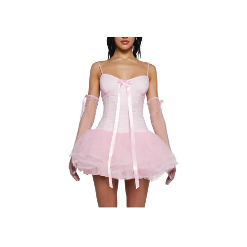 Dolls Kill Sugar Thrillz Festive Realm Блестящий розовый Платье и Перчатки Набор Юбка Женские