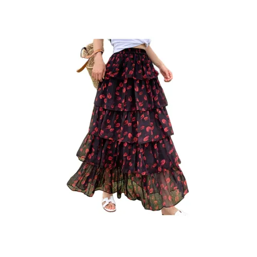 NANING9 Повседневная длинная юбка женская черная