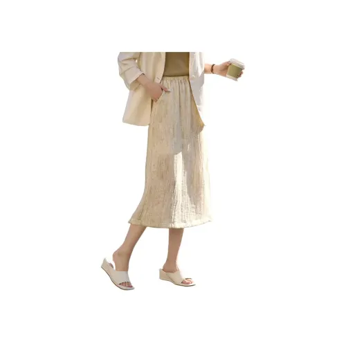 Mo Han Yi Mei Повседневный Длинный Юбка Женские Абрикос