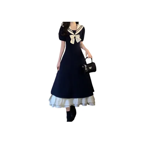 PAVEA Короткий рукав Платье Женское Темно-синий