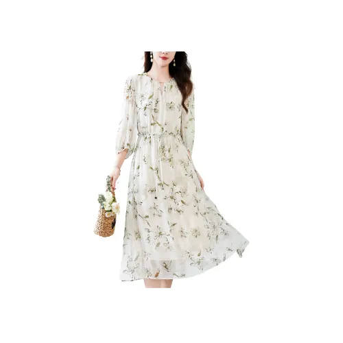 To The West 2025 Spring Summer Длинный рукав Платье Женское Мариновенный зеленый