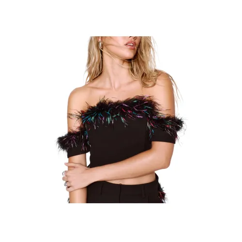 NASTY GAL Перо Комбинированный Бюстьер Топ Без бретелей Топ Женский Черный