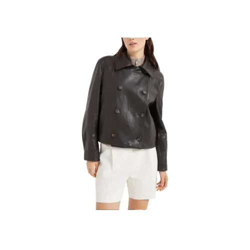 BRUNELLO CUCINELLI Кожа Куртка Женская Коричневая
