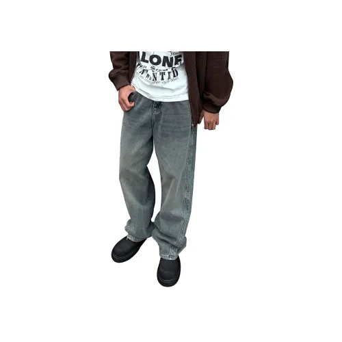 KUXIANSENWENYI Серый Зеленый Унисекс Джинсы