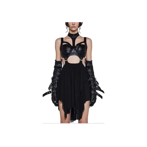 Dolls Kill SS24 DARKER WAVS Tempo Convertible Handkerchief Платье Slip Платье Женские Черный Черный