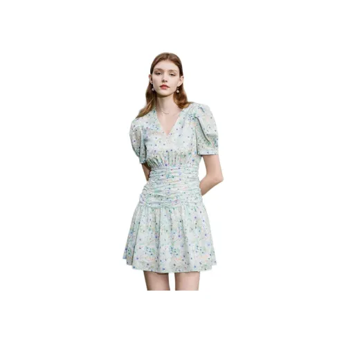 Caroline Короткий рукав Платье Женское Цветочное Зеленое