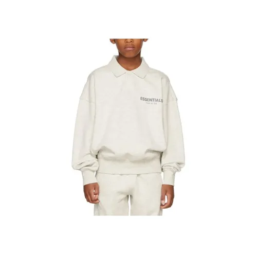 Fear Of God Essentials FW21 Детский Топ KIDS Off Белый French Terry Длинный рукав POLO Овсянка Серый Белый Детский