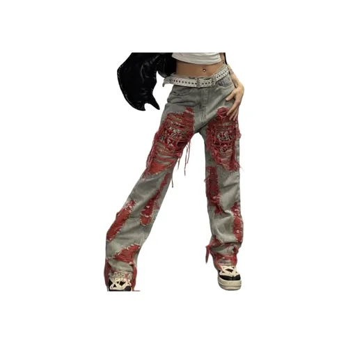 YGHOME OFFICIAL Роскошная уличная одежда Красный Унисекс Джинсы