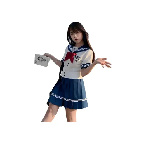 HTHK Белый Матроска Женские Комплекты с юбкой