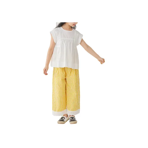 OVE Двухкомпонентный комплект [19041 Маленький топ с летящими рукавами + 15295 Желтые широкие брюки] Для дошкольников, повседневная спортивная одежда