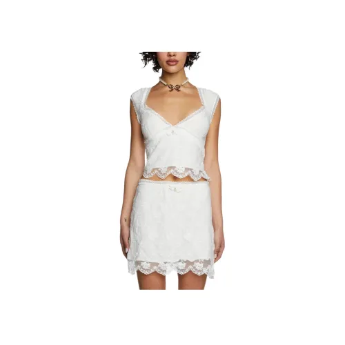 Dolls Kill Sugar Thrillz Графский THE WAYS Кружево Топ CROP TOP Женские Белый Белый