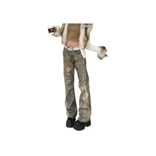 OMOIDAS Грязно-желтые женские джинсы