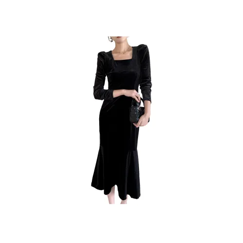 CLUB NEWS Длинное платье с длинными рукавами женское черное