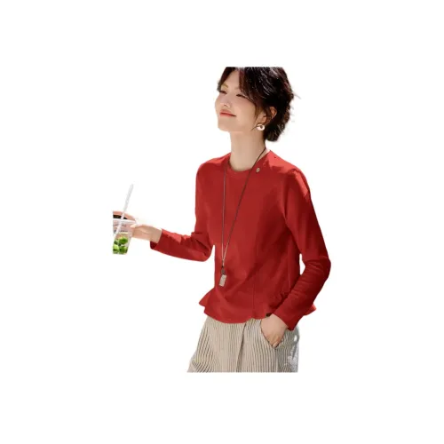 XWI Красный Длинный рукав Женская футболка