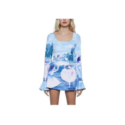 Dolls Kill Sugar Thrillz Платье Rehearsal Мини Платье Длинное Платье с Длинными Рукавами Женское Синий Синий