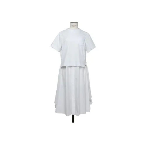 sacai Экрю Женские Платья с Коротким Рукавом