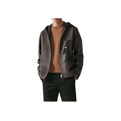 HERMES Темно-коричневые мужские кожаные куртки