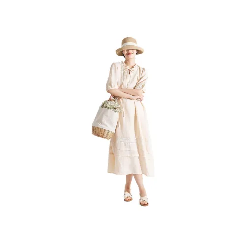 ZIMO Бежевый Женские Короткие Платья с Длинными Рукавами