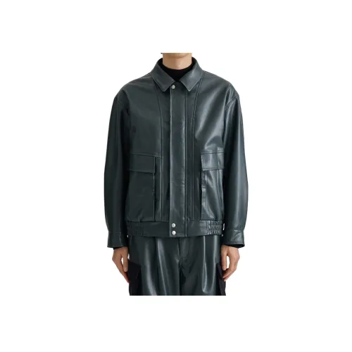 UNITED TOKYO FW24 Кожаная куртка мужская оливкового цвета