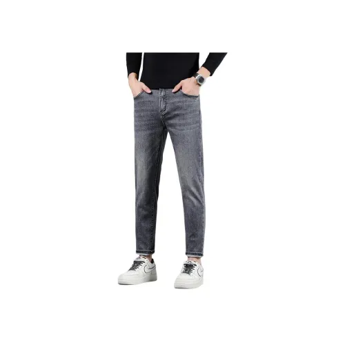 Мед Серый Ankle Длина Брюки Унисекс Джинсы