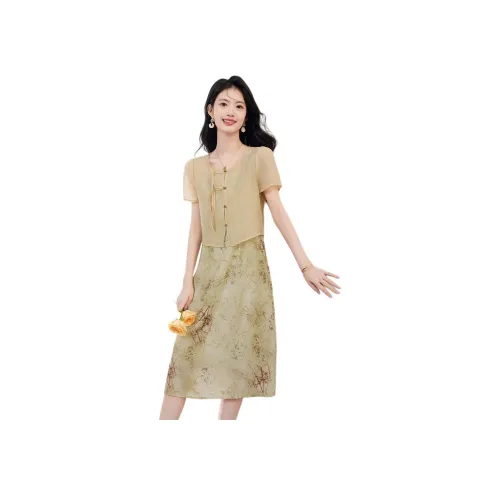 Like The Age Of Water Летний Комплект с Юбкой Slim Fit Женский Абрикос