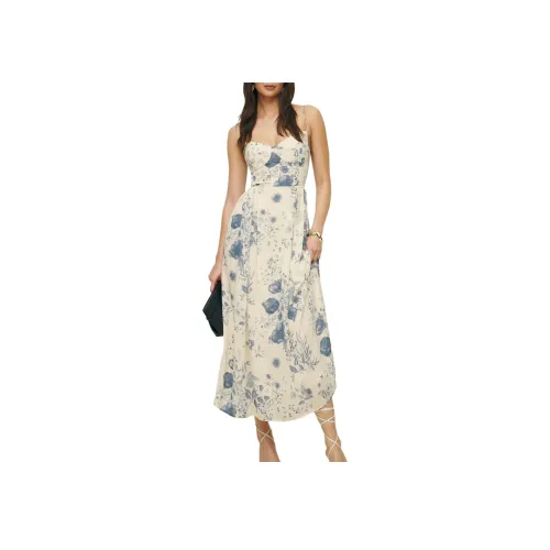 Reformation Jaelyn Платье Slip Платье Женское Белое с Синим Цветком Цвет