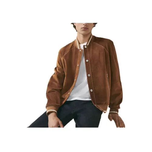 HERMES SS23 Кожа Куртка Мужская Темно-Коричневая