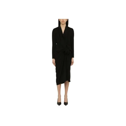 DRIES VAN NOTEN Черное Женское Длинное Платье с Рукавами