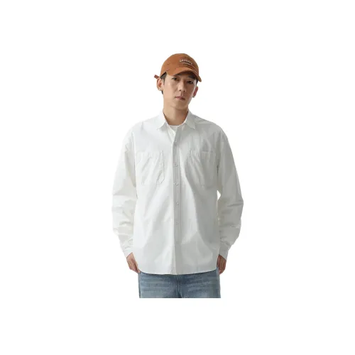 WOOD SOON Рубашка Куртка Casual Loose Форма Рабочий стиль Отложной воротник Рубашка Унисекс