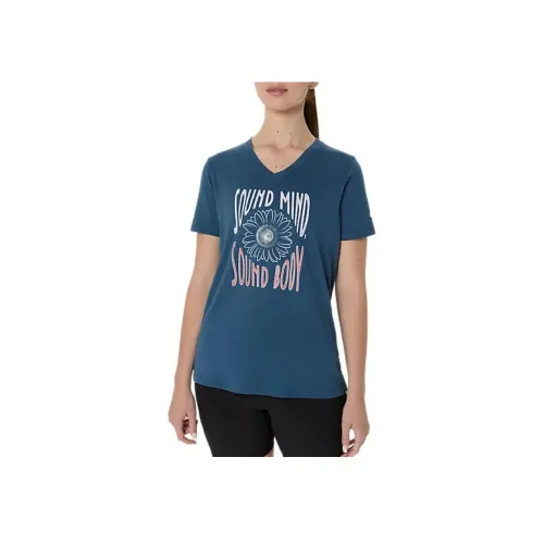 Asics SUNFLOWERSLOGAN T Рубашка Женская Синяя