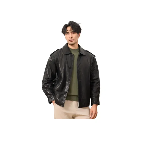 JIMU Haining Лицевая коровья кожа Натуральная кожа Мужская Мотоциклетная куртка Кошелек Американский винтаж Свободный крой Пальто Мужской