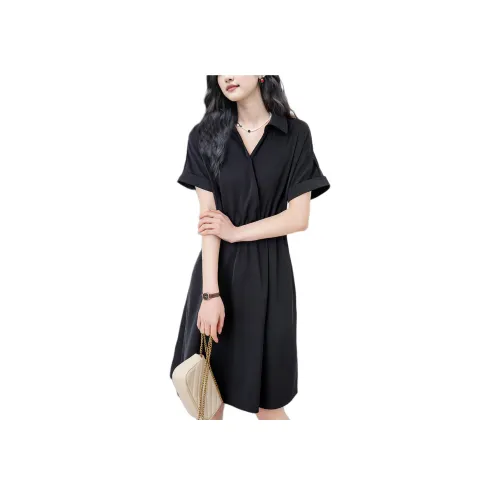 Wbwq Короткий рукав Платье Женское Черное