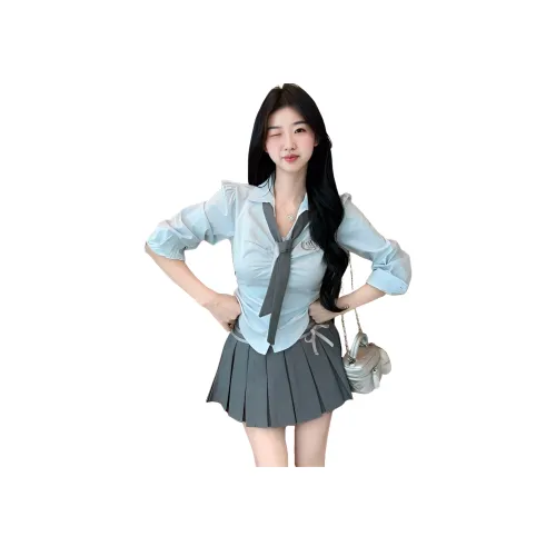 MTHE Синий Серый Женские Комплекты с Юбкой